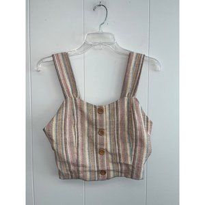 Paper‎ Crane Striped Faux Button Front Cropped Top Size Medium